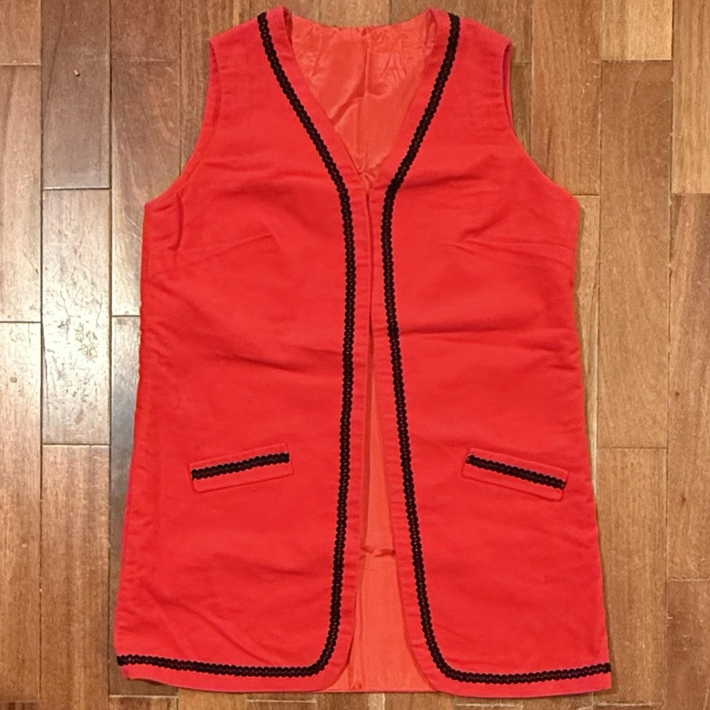 VTG‎ 1960s 60s Handmade Wool Volup Holiday Christmas RED Vest RicRac Women Sz XL